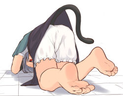 1girl all_fours animal_ears ass barefoot bloomers feet from_behind full_body greenpiecerice grey_hair grey_skirt looking_at_viewer mouse_ears mouse_girl mouse_tail nazrin on_floor red_eyes shirt short_hair simple_background skirt soles solo tail toes touhou underwear white_background white_bloomers white_shirt  rating:Sensitive score:8 user:danbooru