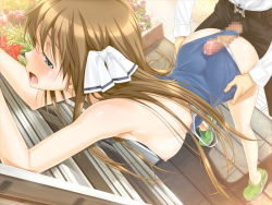 1boy 1girl against_wall ass bent_over blush breasts brown_hair buttjob censored classy_cranberry&#039;s clothed_sex erection from_behind game_cg green_eyes grinding hanging_breasts happoubi_jin hetero kura_kura kusunoki_miu long_hair mosaic_censoring nipples one-piece_swimsuit open_mouth outdoors penis penis_under_another&#039;s_clothes precum school_swimsuit swimsuit unzipped rating:Explicit score:207 user:Zipperman24