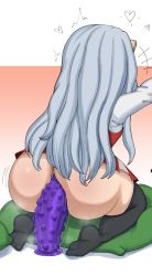 1girl anal anal_object_insertion ass ass_juice blackwhiplash blush boku_no_hero_academia bumpy_dildo dildo dildo_riding eri_(boku_no_hero_academia) female_focus female_masturbation heart highres horn huge_ass kyojiri_loli large_insertion loli long_hair long_sleeves masturbation motion_lines no_panties object_insertion pillow sex_toy sitting skirt solo spiked_dildo stealth_masturbation steam thick_thighs thighhighs thighs white_hair wide_hips rating:Explicit score:683 user:JustHere4Butts