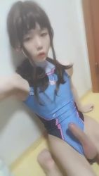  1boy androgynous animated armpits asian bare_legs barefoot black_hair bodysuit clothing_aside cosplay crossdressing cum cum_on_body cum_on_clothes cum_on_male cum_on_self d.va_(overwatch) d.va_(overwatch)_(cosplay) ejaculation genderswap handsfree_ejaculation highres long_hair looking_at_viewer makeup male_focus masturbation overwatch overwatch_1 panties panties_aside penis photo_(medium) real_life solo testicles thighs trap underwear video ywzzz  rating:Explicit score:715 user:magarog