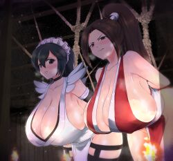  2girls bdsm bondage bound breasts fatal_fury huge_breasts iroha_(samurai_spirits) long_hair multiple_girls samurai_spirits shiranui_mai 