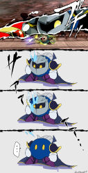  ... 4koma absurdres armor blue_fire blue_skin cape colored_skin comic final_smash fire game_screenshot halberd_(airship) highres kirby_(series) mask meta_knight nintendo no_humans pauldrons persona persona_5 persona_eyes red_eyes rune_(ruupokesmash54) shoulder_armor signature solid_oval_eyes solo super_smash_bros. 