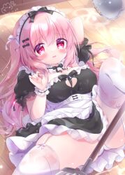  1girl artist_name artist_request blush long_hair maid maid_headdress original pink_hair solo water wet  rating:Questionable score:9 user:Ren~chan