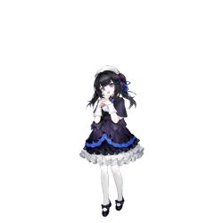  1girl :d ahoge artist_request black_bow black_dress black_footwear black_hair blue_bow blue_bowtie blue_dress blue_eyes blue_ribbon bow bowtie dress footwear_bow frilled_dress frills full_body girls&#039;_frontline hair_bow hair_ribbon hat headwear_request highres interlocked_fingers layered_dress lolita_fashion long_hair looking_at_viewer mary_janes official_art open_mouth own_hands_together pantyhose ribbon sana_(girls&#039;_frontline) shoes short_sleeves simple_background smile solo standing third-party_source transparent_background twintails white_dress white_hat white_pantyhose white_wrist_cuffs wrist_cuffs 