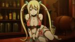  1girl animated barefoot bikini blonde_hair bracelet breasts cleavage dancing fairy_tail feet floral_pattern gemini_(fairy_tail) harem_outfit highres jewelry large_breasts loincloth lucy_heartfilia soles swimsuit tagme toes twintails underboob video wide_hips  rating:Questionable score:100 user:CeliaLover