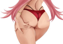  1girl ass ass_focus ass_support bikini bracelet female_focus fire_emblem fire_emblem:_three_houses from_behind hilda_valentine_goneril jewelry long_hair nintendo pink_hair red_bikini shiny_skin sleeswaifus solo swimsuit thong twintails very_long_hair  rating:Questionable score:69 user:armorcrystal