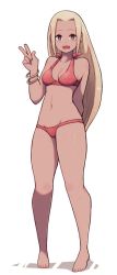  1girl :d arm_behind_back armband bikini blonde_hair breasts bright_pupils brown_eyes creatures_(company) feet forehead full_body game_freak hand_gesture hand_up highres lamb-oic029 long_hair looking_at_viewer medium_breasts navel nintendo npc_trainer open_mouth pokemon pokemon_xy red_bikini simple_background smile solo stomach straight_hair swimmer_(pokemon) swimsuit tan v white_background white_pupils  rating:Sensitive score:93 user:rory_takemura
