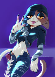  2022 abs black_hoodie black_pants breasts epic_games female_focus fortnite fur furry hat headgear highres hood hoodie meow_skulls_(fortnite) multicolored_fur open_mouth pants small_breasts solo tagme torn_clothes  rating:Questionable score:27 user:Relay