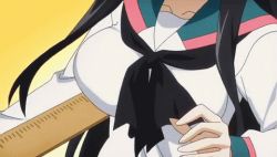  a_channel animated animated_gif black_hair breasts head_out_of_frame large_breasts lowres nishi_yuuko ruler school_uniform screencap  rating:Questionable score:32 user:hisakome