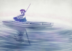  1girl boat highres koyane_(silver81106) obon onozuka_komachi reflection reflective_water solo touhou watercraft 