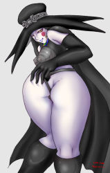  1girl artist_request ass cape flower hat mask mouth_mask naughty_face rose scathach shin_megami_tensei thong  rating:Explicit score:35 user:Deathcom04
