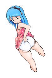  1girl ass bare_legs blue_hair bow closed_mouth colored_skin dress female_focus hairband huge_ass loli original panties pink_dress polka_dot shiny_skin simx skirt teasing thick_thighs thighs underwear wedgie white_background white_panties white_skin zoey  rating:Questionable score:165 user:simx