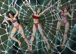 3girls bdsm bondage daikinbakuju feet multiple_girls spider_web rating:Questionable score:6 user:chicken21