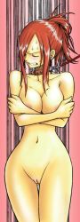 00s blush breasts collar erza_scarlet fairy_tail highres humiliation large_breasts leash mashima_hiro red_hair slave third-party_edit trembling uncensored rating:Questionable score:103 user:CaptAWB