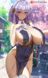 1girl araneesama azur_lane bare_shoulders blush braid breast_curtains breasts china_dress chinese_clothes cleavage dress garter_straps gloves grey_dress highres large_breasts looking_at_viewer pelvic_curtain red_eyes revealing_clothes ribbon_between_breasts short_hair silver_hair sirius_(azur_lane) sirius_(azure_horizons)_(azur_lane) solo thighhighs thighs white_gloves white_thighhighs rating:Questionable score:90 user:danbooru
