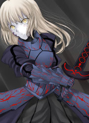  1girl absurdres armor artoria_pendragon_(fate) blonde_hair fate/stay_night fate_(series) gauntlets highres pale_skin saber_(fate) saber_alter sword weapon yellow_eyes  rating:Sensitive score:5 user:Hyuuga21