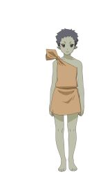 1girl barefoot black_eyes black_hair closed_mouth colored_skin goblin green_skin looking_at_viewer mi_(re:monster) re:monster short_hair smile solo transparent_background