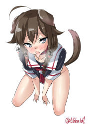 10s 1girl ahoge animal_ears bad_id bad_twitter_id bare_legs black_serafuku blue_eyes bottomless braid collar dog_ears dog_tail ebifurya from_above hair_between_eyes hair_over_shoulder heart heart-shaped_pupils heavy_breathing highres inactive_account kantai_collection kemonomimi_mode looking_at_viewer open_mouth school_uniform serafuku shigure_(kancolle) short_sleeves single_braid sitting solo symbol-shaped_pupils tail tongue tongue_out twitter_username wariza rating:Questionable score:9 user:danbooru