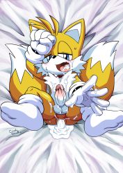  1boy aftersex anus bed blue_eyes blush coolblue cum cum_in_ass erection furry furry_male gloves highres lying male_focus nude open_mouth orgasm penis pov shota socks sonic_(series) spread_legs sweat tail tails_(sonic) uncensored yaoi  rating:Explicit score:36 user:Cane751