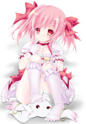  10s 1girl blush feet feet_on_toy foot_on_head highres kaname_madoka kneehighs kyubey magical_girl mahou_shoujo_madoka_magica mahou_shoujo_madoka_magica_(anime) no_shoes open_mouth pink_eyes pink_hair short_twintails socks toes trample twintails white_socks yagami_shuuichi  rating:Sensitive score:22 user:danbooru