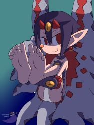  1girl absurdres barefoot desco_(disgaea) disgaea feet highres horns soles tagme  rating:Questionable score:6 user:Hellpwnage