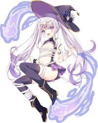  &gt;-&lt; &gt;_&lt; 1girl bandaged_arm bandaged_leg bandages breasts hair_ornament hat hoshi_(snacherubi) itsuwari_alice leotard long_hair morgiana_(itsuwari_alice) purple_eyes small_breasts thighhighs twintails white_hair witch_hat  rating:Questionable score:1 user:Begice811