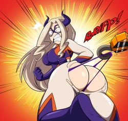  10s 1girl absurdres ass blonde_hair bodysuit boku_no_hero_academia breasts butt_crack crane_(machine) curvy domino_mask giant giantess gloves grimphantom highres hip_focus hooks horns huge_ass huge_filesize large_breasts mask mount_lady nipples purple_eyes skin_tight solo thick_thighs thighs thong torn_bodysuit torn_clothes wedgie wide_hips  rating:Questionable score:51 user:Vardigiil