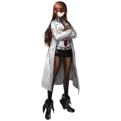  1girl belt belt_buckle black_footwear black_pantyhose black_shorts boots bright_pupils brown_hair buckle coat crossed_arms envelope full_body girls&#039;_frontline_neural_cloud hair_between_eyes highres lab_coat lapels long_coat long_hair looking_at_viewer makise_kurisu manila_envelope necktie notched_lapels official_art open_clothes open_coat pantyhose pantyhose_under_shorts purple_eyes red_necktie shorts sidelocks simple_background sleeves_past_wrists solo standing steins;gate tachi-e third-party_source transparent_background very_long_hair white_belt white_coat  rating:General score:5 user:danbooru
