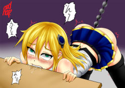 1girl ahegao anal anal_beads aqua_eyes arc_system_works ass bare_shoulders bent_over black_thighhighs blazblue blazblue:_chronophantasma blonde_hair blush clenched_teeth drooling fangs fucked_silly green_eyes hair_ornament hairclip heart heart-shaped_pupils leaning leaning_forward long_hair miniskirt no_panties noel_vermillion oodnap rolling_eyes saliva sex_toy skirt solo symbol-shaped_pupils tears teeth thighhighs translation_request rating:Explicit score:60 user:armorcrystal
