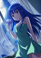  1girl blue_hair cup dress drinking_glass furude_rika highres higurashi_no_naku_koro_ni long_hair official_art smile tagme wine_glass  rating:General score:20 user:Stalky