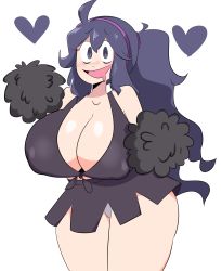  1girl @_@ ahoge alternate_costume bare_shoulders blush breasts cheerleader cleavage covered_erect_nipples cowboy_shot creatures_(company) crop_top drooling female_focus game_freak hair_tie hairband hands_up heart hex_maniac_(pokemon) highres holding huge_breasts jinu_(jinusenpai) long_hair looking_at_viewer matching_hair/eyes miniskirt nintendo npc_trainer open_mouth panties pokemon pokemon_xy pom_pom_(cheerleading) ponytail purple_eyes purple_hair purple_shirt purple_skirt sagging_breasts shiny_skin shirt simple_background skirt sleeveless sleeveless_shirt smile solo standing thick_thighs thighs tied_shirt underwear white_background white_panties  rating:Sensitive score:94 user:AngryZapdos