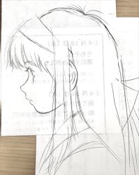 1girl ainu_clothes expressionless from_side hair_ribbon highres long_hair looking_at_viewer monochrome nakoruru ribbon samurai_spirits sketch snk solo the_king_of_fighters traditional_media