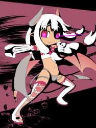 1girl child collar demon_girl demon_tail demon_wings elbow_gloves flat_chest gloves mon-musu_quest! mon-musu_quest:_paradox red_eyes ribbon rumi_(mon-musu_quest!) short_hair solo tail thighhighs white_hair wings  rating:Sensitive score:5 user:Tyler-045