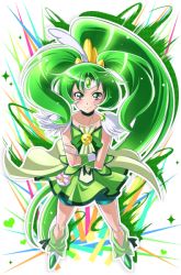  10s 1girl crossed_arms cure_march full_body green_eyes green_hair gunbuster_pose heart long_hair magical_girl midorikawa_nao outline precure simple_background smile_precure! solo sparkle very_long_hair white_background white_outline  rating:Sensitive score:3 user:outside998