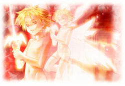  00s 1boy angel_wings artist_request digimon digimon_tamers gradient_background lowres male_focus matsuda_takato navel nude sword weapon wings  rating:Questionable score:1 user:jw21