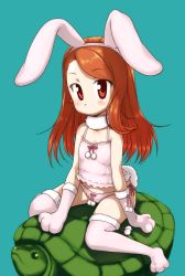  10s 1girl animal_ears camisole highres idolmaster idolmaster_(classic) idolmaster_2 lingerie loli minase_iori panties rabbit_ears rabbit_girl rabbit_tail solo tail the_tortoise_and_the_hare thighhighs ttomm turtle underwear  rating:Questionable score:17 user:danbooru