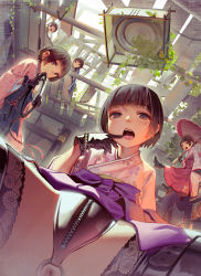 5girls absurdres anus anus_only black_gloves black_hair boots chromatic_aberration crotch_zipper finger_to_mouth floral_print gloves highres japanese_clothes kimono lace lace-trimmed_legwear lace_trim loli looking_at_viewer muk_(monsieur) multiple_girls oil-paper_umbrella open_mouth original plant saliva short_hair spread_legs thighhighs umbrella vines whip zashiki-warashi zipper rating:Explicit score:330 user:danbooru