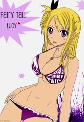  1girl bikini blonde_hair breasts fairy_tail female_focus flat_color highres lucy_heartfilia nature plant solo swimsuit white_background  rating:Sensitive score:34 user:Isuka15