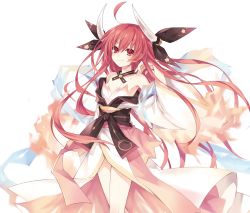 10s 1girl bare_shoulders date_a_live fire headgear highres horns itsuka_kotori japanese_clothes kimono long_hair obi red_eyes red_hair sash simple_background smirk solo tsunako very_long_hair white_background wide_sleeves rating:Sensitive score:36 user:danbooru