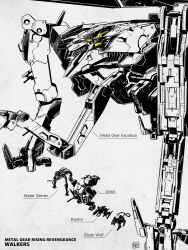  bladewolf cable cable_tail character_name copyright_name grad_(metal_gear_rising) highres mecha mechanical_tail metal_gear_(robot) metal_gear_(series) metal_gear_excelsus metal_gear_rising:_revengeance monochrome no_humans non-humanoid_robot raptor_(metal_gear_rising) robot robot_animal robot_dog science_fiction spot_color standing tail vodomerka_(metal_gear_rising) walker_(robot) white_background yanase_takayuki 
