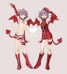 1boy armpits boots dated demon_tail demon_wings detached_collar dual_persona fingerless_gloves gloves hat herat high_heels hiiragi_jun male_focus navel one_eye_closed onegai_my_melody popottiee_(1625798) potti-p purple_hair sanrio short_shorts shorts tail topless_male trap twitter_username v wings rating:Sensitive score:57 user:Dweenie