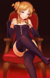 10s 1girl ano_natsu_de_matteru bad_id bad_pixiv_id bdsm boots brown_hair chair corset dominatrix double_bun elbow_gloves flat_chest gloves high_heels kick-to-rip crossed_legs pink_eyes purple_eyes riding_crop shoes sitting thigh_boots thighhighs whip yamano_remon rating:Sensitive score:91 user:danbooru
