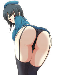 10s 1girl anzuu artist_request ass ass_press bent_over black_hair blush breasts come_hither from_behind garter_straps hat heart heart-shaped_pupils highres huge_ass kantai_collection large_breasts looking_at_viewer looking_back naughty_face panties red_eyes shiny_skin short_hair simple_background smile solo symbol-shaped_pupils takao_(kancolle) thighhighs thong underwear white_background rating:Questionable score:19 user:armorcrystal