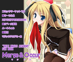 blonde_hair blouse blue_eyes blue_panties blush clothes_pull hair_ribbon leaning_forward long_hair moekibara_fumitake mouth_hold neckerchief no_pants panties pantyhose pantyhose_pull quiz_magic_academy ribbon shalon shirt short_twintails solo standing striped_clothes striped_panties twintails two_side_up underwear undressing rating:Questionable score:2 user:danbooru