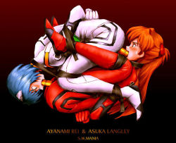 2girls 69 arms_behind_back ayanami_rei bdsm blue_hair bondage bound bound_together character_name dildo folded forced gradient_background interface_headset long_hair mania_street multiple_girls neon_genesis_evangelion pipelining plugsuit red_hair rotational_symmetry sex_toy short_hair souryuu_asuka_langley through_clothes top-down_bottom-up tube yuri rating:Explicit score:209 user:danbooru