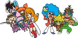  18-volt 3girls 5boys 9-volt ana_(warioware) big_nose black_hair blue_hair brown_hair camera coat double_bun dress facial_hair fishing_rod green_pants hair_bun hat helmet highres holding holding_camera holding_fishing_rod jacket jimmy_t kat_(warioware) long_hair looking_at_viewer master_mantis mona_(warioware) multiple_boys multiple_girls mustache nintendo official_art open_clothes open_jacket orange_hair pants pink_hair red_dress red_footwear red_jacket red_nose scuba_gear smile sunglasses third-party_source tinted_eyewear track_pants track_suit warioware warioware:_move_it! white_coat white_pants young_cricket 