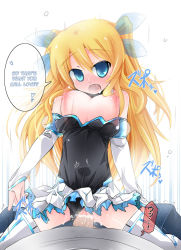  1boy 1girl aizawa_hikaru artist_request bar_censor blonde_hair blue_eyes blush breasts breasts_out campaign_girl censored clothing_aside cowgirl_position cum detached_sleeves full-face_blush girl_on_top gloves hair_ornament hard-translated leotard leotard_aside long_hair medium_breasts microsoft open_mouth os-tan penis pov ribbon sex silverlight skirt solo_focus straddling thighhighs third-party_edit translated vaginal wardrobe_malfunction zettai_ryouiki  rating:Explicit score:23 user:StolenTranslations