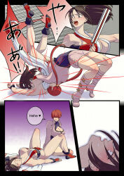  2girls absurdres brown_hair comic defeat fan fighting german_suplex highres junkasumi110 kunoichi multiple_girls penis ponytail red_hair sexy_suplex shermie_(kof) shiranui_mai snk suplex tagme the_king_of_fighters translated wrestling 