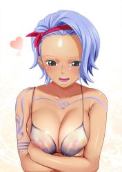  1girl :d asymmetrical_hair bikini blue_hair breast_hold breasts breasts_squeezed_together cleavage collarbone crossed_arms d: green_eyes heart highres holding_own_arm long_hair looking_at_viewer nojiko one_piece open_mouth round_teeth short_hair simple_background smile swimsuit tattoo teeth upper_body white_background  rating:Questionable score:75 user:danbooru