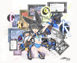  ! 1girl :o absurdres animal_ear_fluff animal_ears arm_up black_hair blue_sailor_collar blue_skirt breasts brown_eyes brown_footwear char colored_eyelashes commentary_request dated fang fingernails garter_straps glowing hair_between_eyes highres holding holding_stylus long_hair midriff navel necro-san open_mouth original panties pleated_skirt sailor_collar shirt shoes short_sleeves signature skirt small_breasts solo spoken_exclamation_mark squatting stylus thighhighs translation_request underwear very_long_hair white_panties white_shirt white_thighhighs 